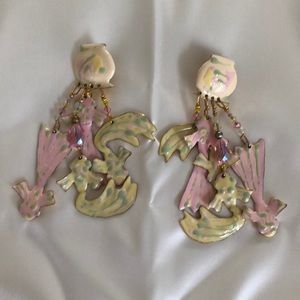 Whimsical large pastel vintage earrings, for pierced ears.